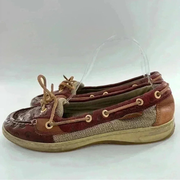 Sperry womens flats size 8 brown leather anchor embossed nautical boat shoes - Picture 5 of 12